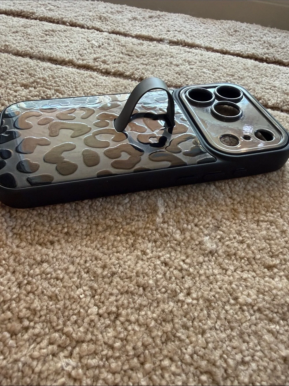 iPhone 17 Black Leopard Print Phone Case with Built-In Kickstand